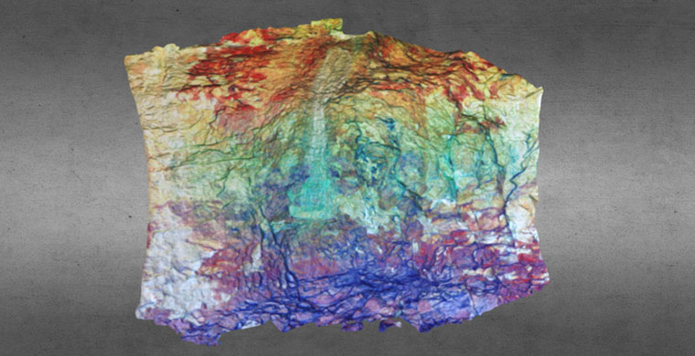 Modelo 3D del sector derecho de Cova dels Cavalls, falso color