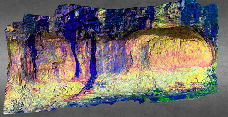 Modelo 3D de los abrigos IX y X del Cingle de la Gasulla, falso color