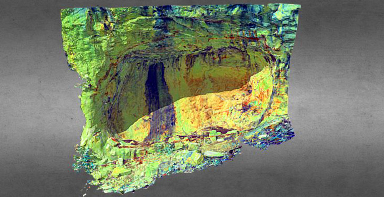 Modelo 3D del abrigo IV del Racó de Nando, falso color.