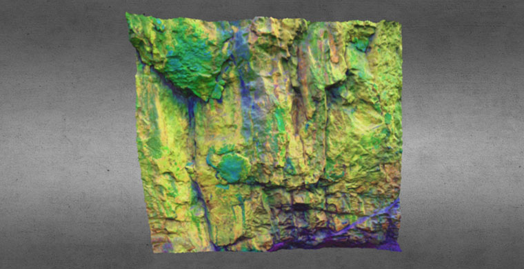 Modelo 3D del Cingle dels Tolls del Puntal, falso color.
